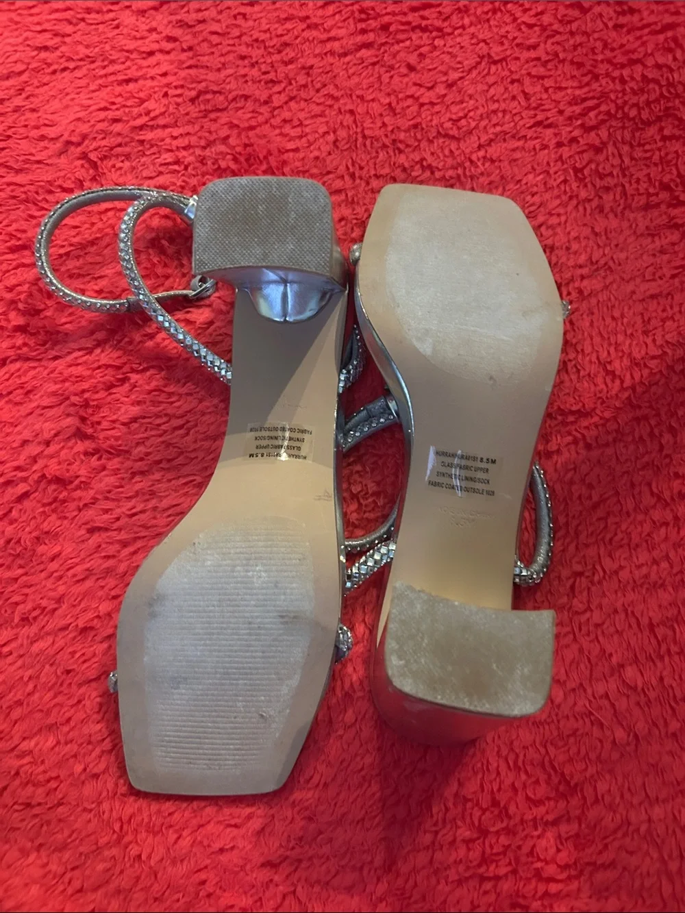 Steve Madden Metallic Silver Crystal Strap Heels